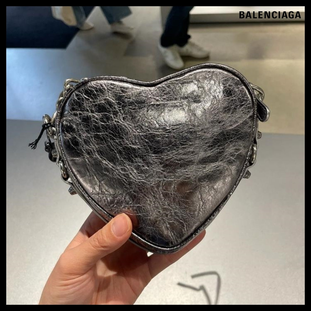 【BALENCIAGA】Metallic Lambskin Mini Heart Shoulder Bag