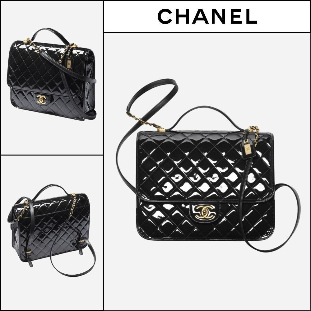 【CHANEL】Large Backpack Patent Calfskin & Gold Black