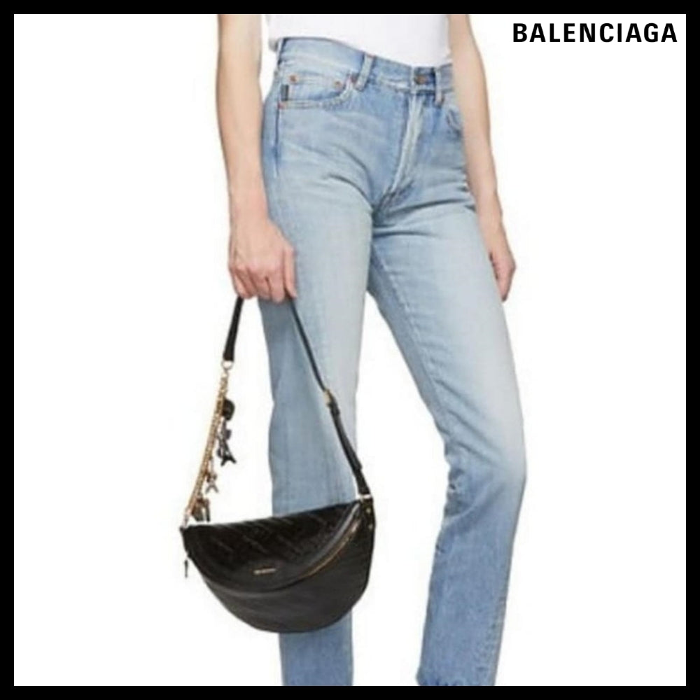 【Balenciaga】Black Leather Souvenir Belt Bag