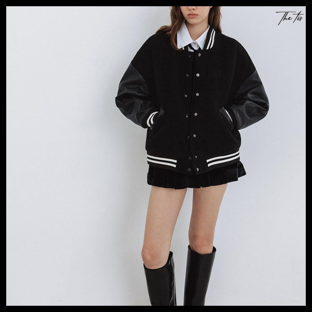 【The tis】Angel Pearl Varsity Jacket 2Colors