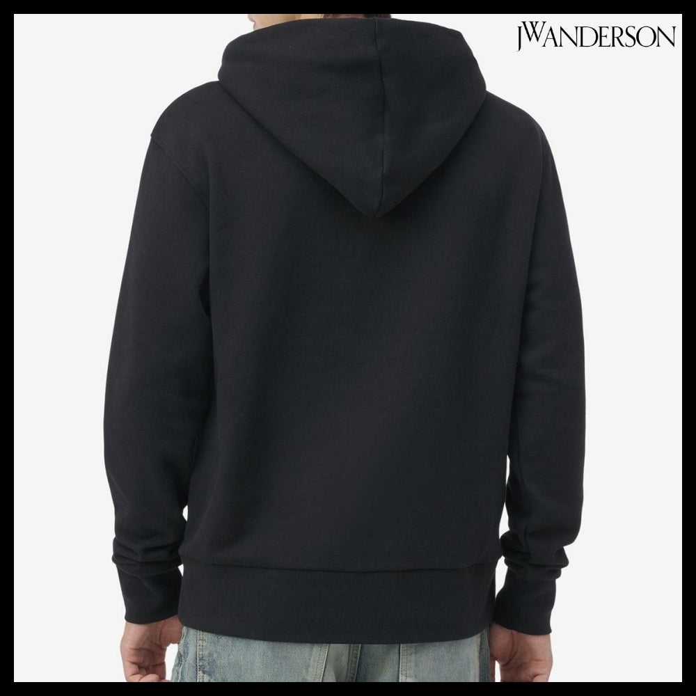 【J W ANDERSON】Embroidered Logo Drawstring Hoodie Black