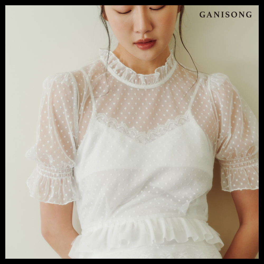 【GANISONG】Bridal Dot Chichi Dress White