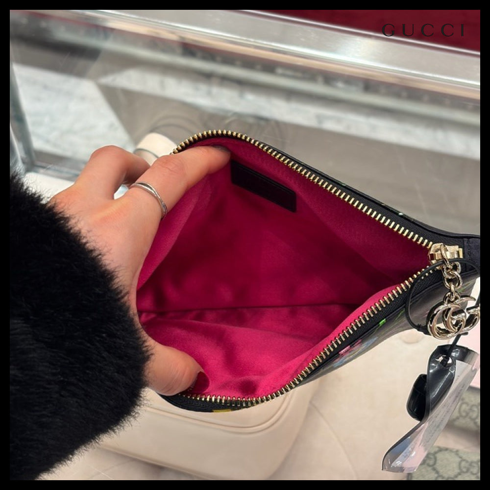 【GUCCI】GG Marmont Flora Print Small Pouch Black Multi