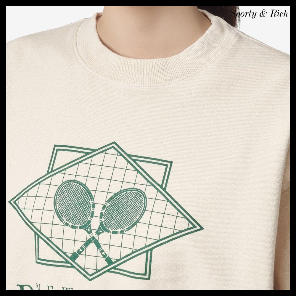 【Sporty & Rich】Racket Club Graphic Print Sweatshirt Cream