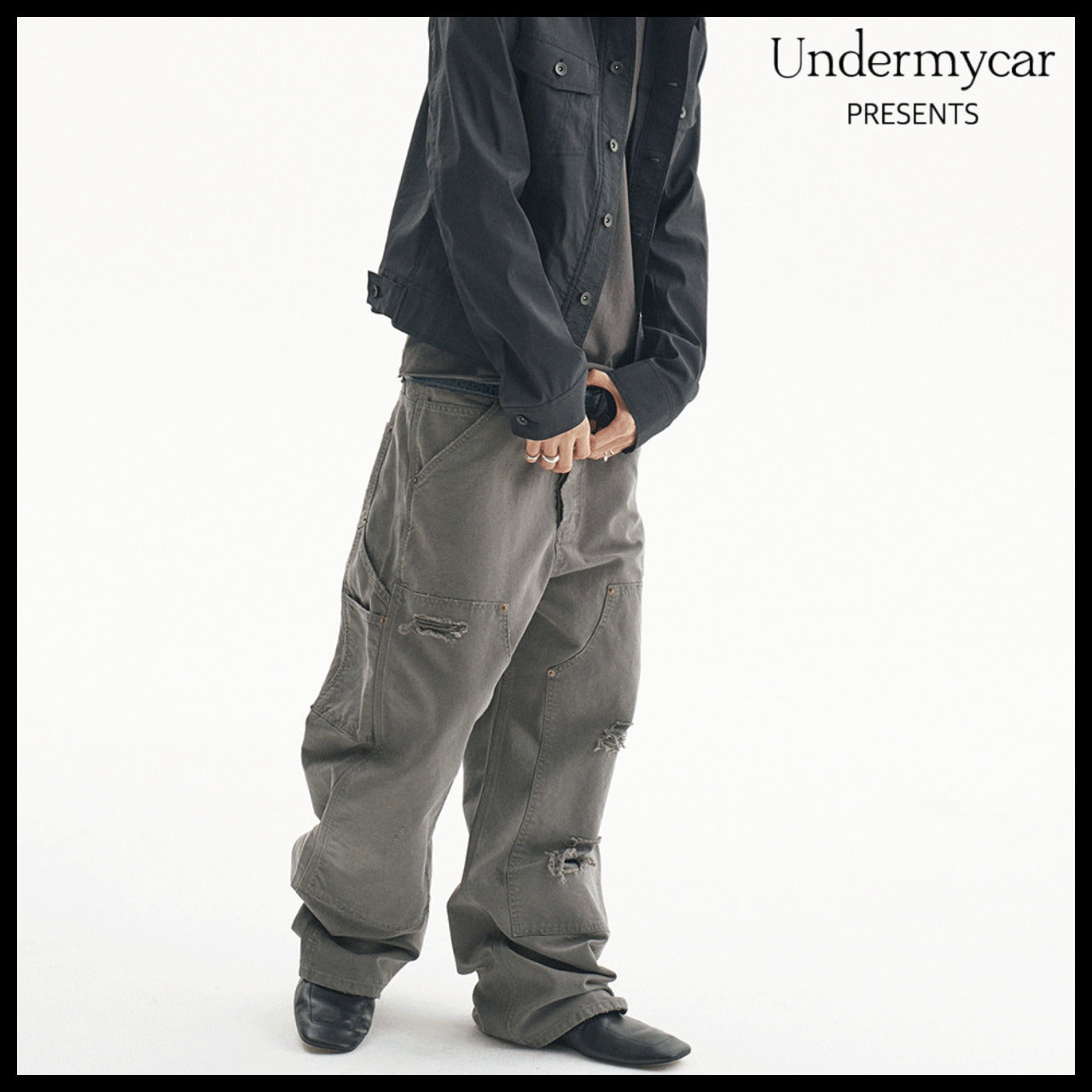 【Undermycar】Army Canvas Carpenter Pants Khaki Gray
