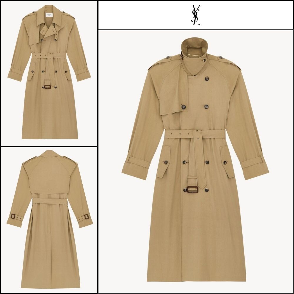 【Saint Laurent】Water-Repellent Cotton & Silk Trench Coat