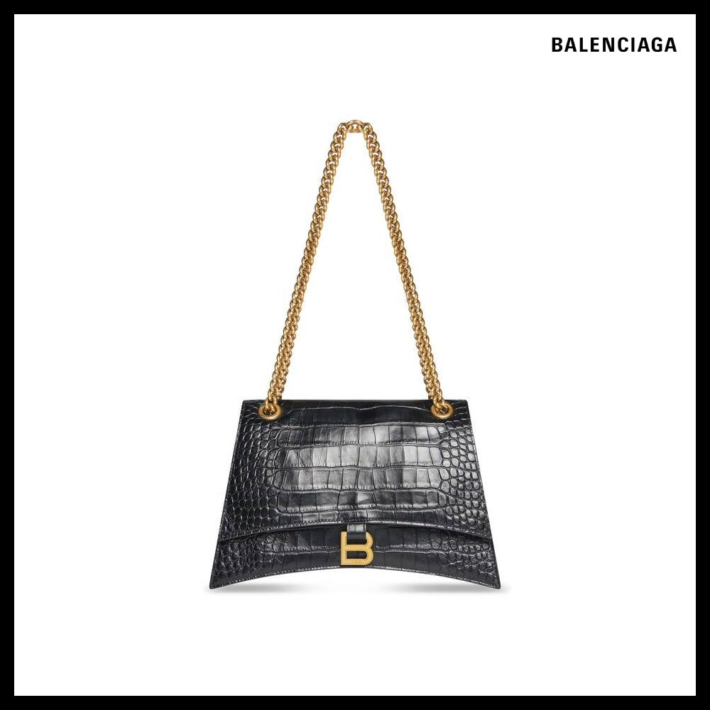 【BALENCIAGA】Crush Medium Chain Bag Crocodile EmbossedBlack