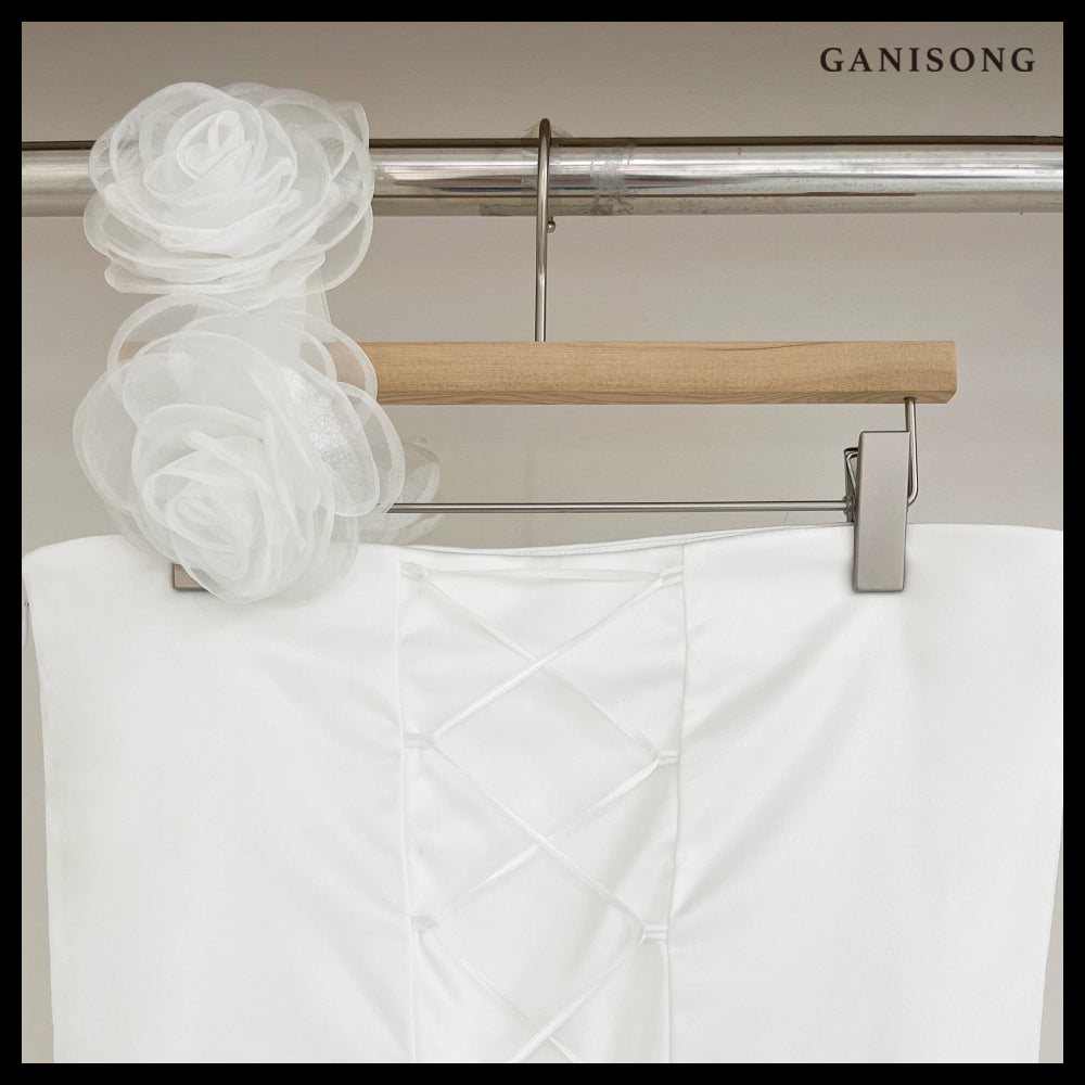【GANISONG】Bridal Ribbon Tulle Dress White