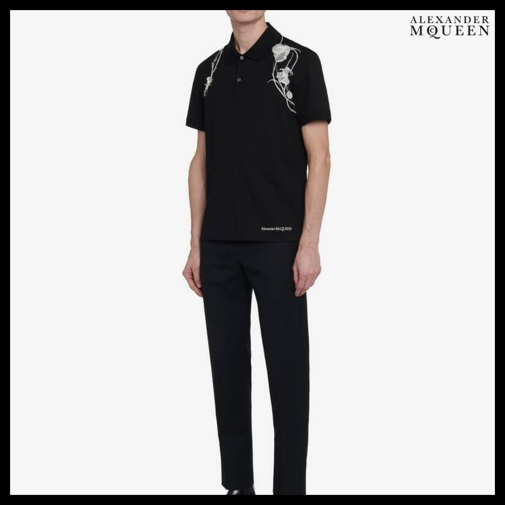 【Alexander Mcqueen】Pressed Flower Harness Polo Shirt Black