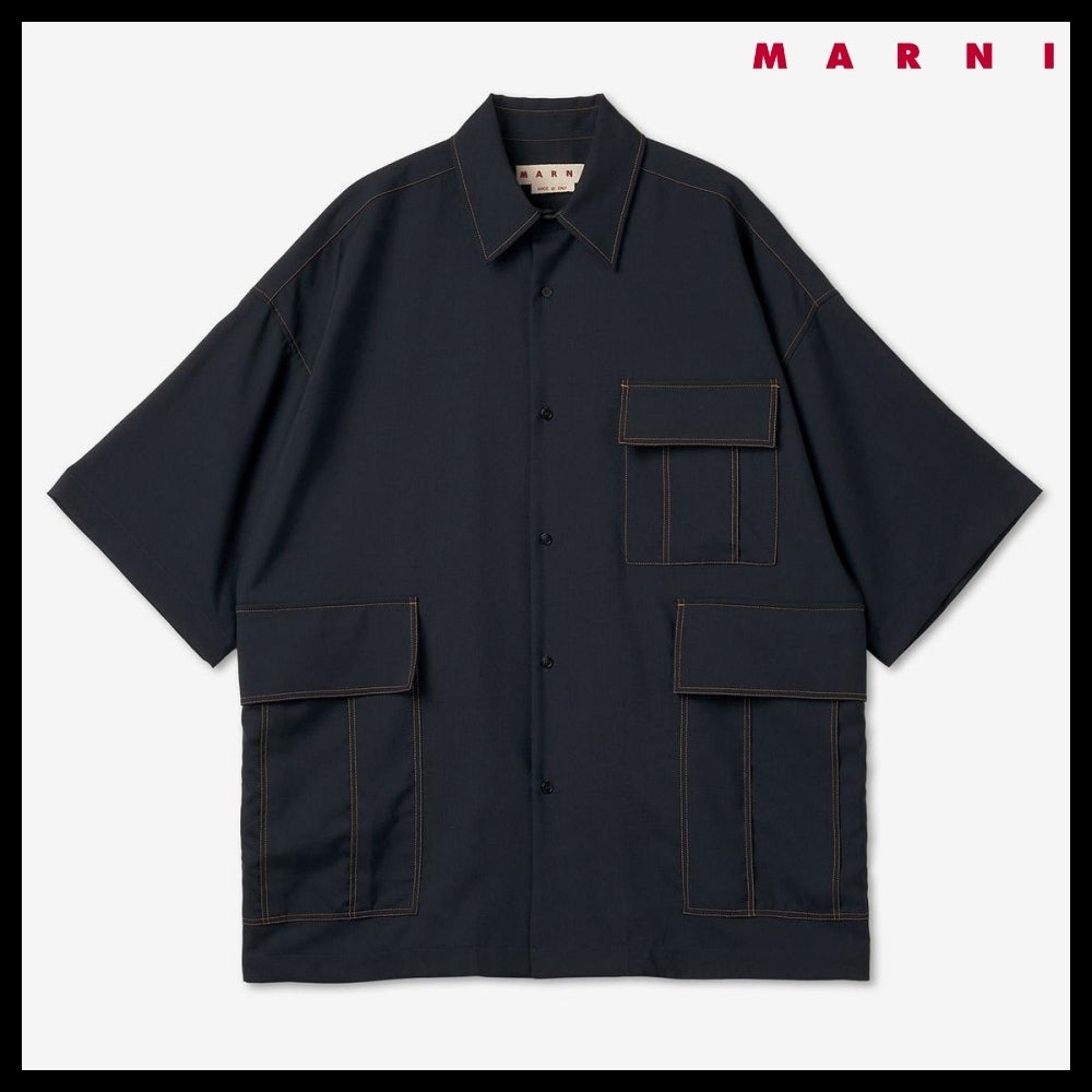 【MARNI】トロピカルウール シャツ ブルーブラック