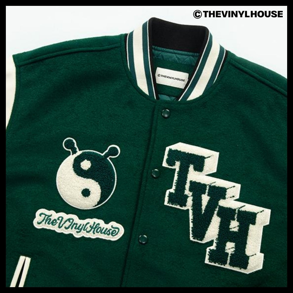 【THEVINYLHOUSE】Yin Yang Varsity Jacket Green