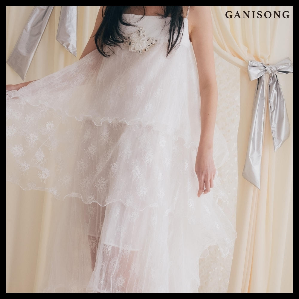 【GANISONG】Bridal Wave To Moon Dress White