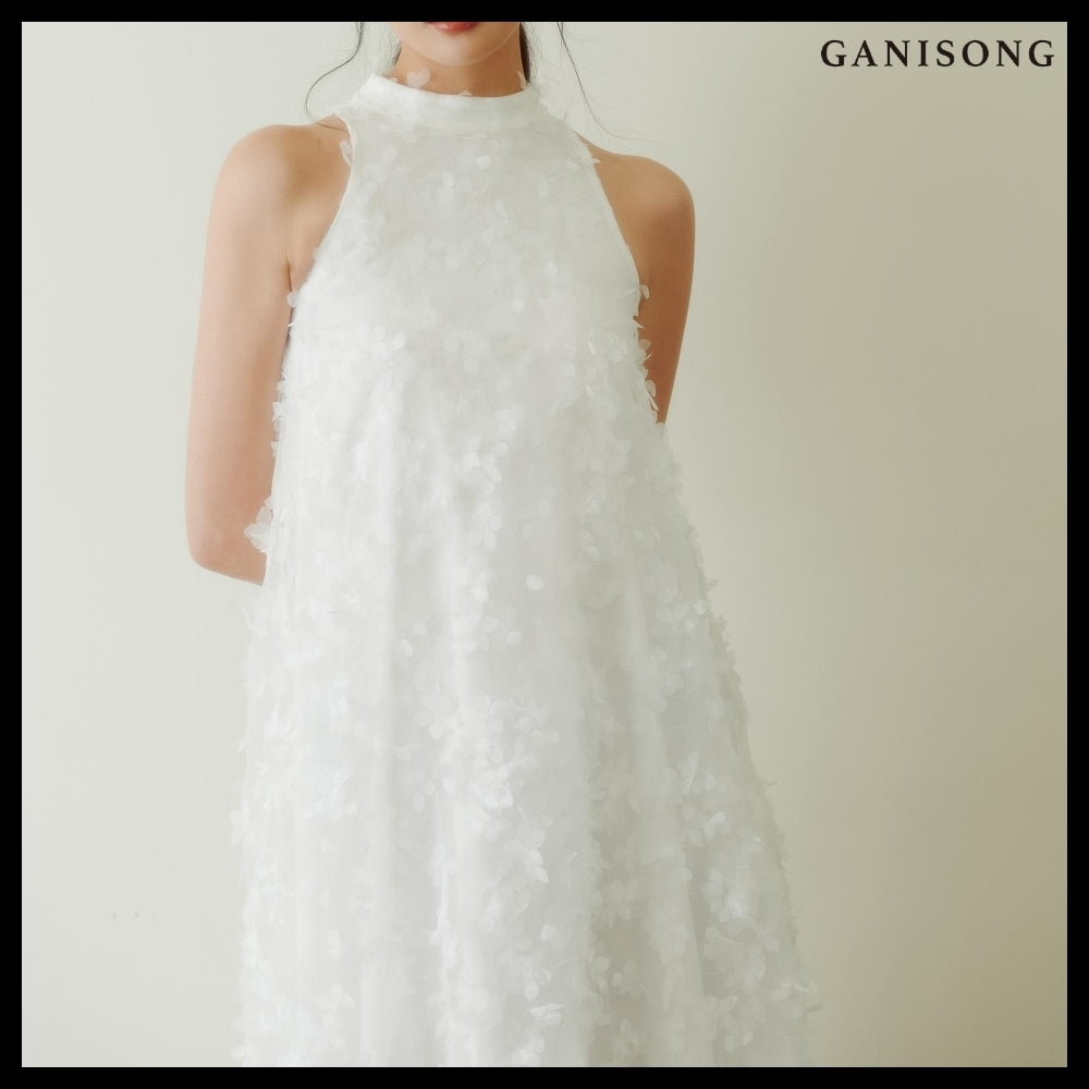 【GANISONG】Bridal Angel Pollen Halterneck Dress White