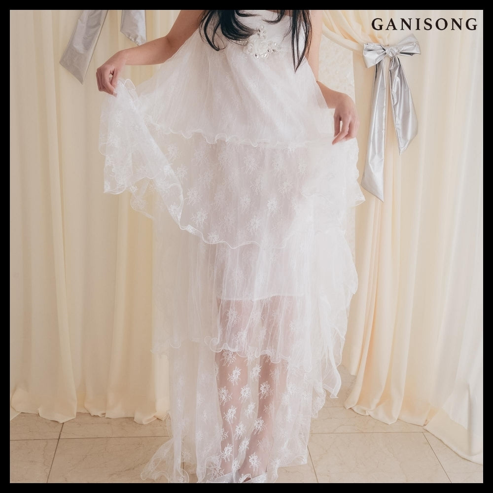 【GANISONG】Bridal Wave To Moon Dress White