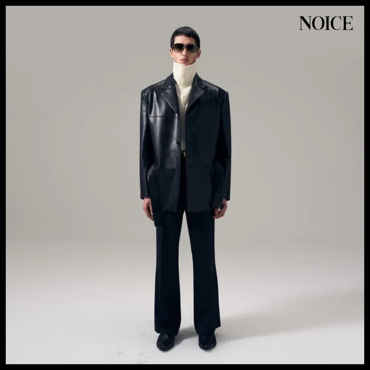 【NOICE】Oversize Belted Faux Leather Jacket