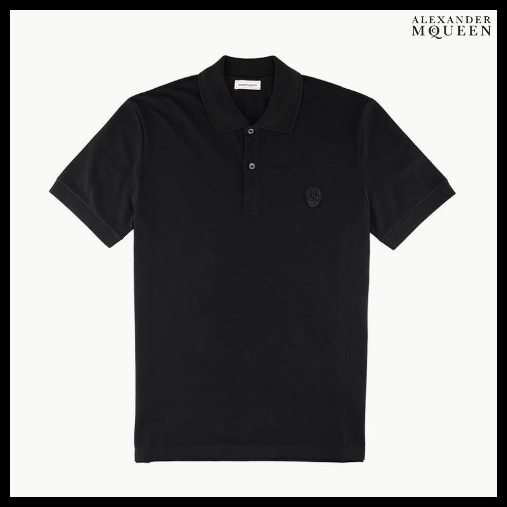 【Alexander Mcqueen】Skull Embroidered Polo Shirt in Black