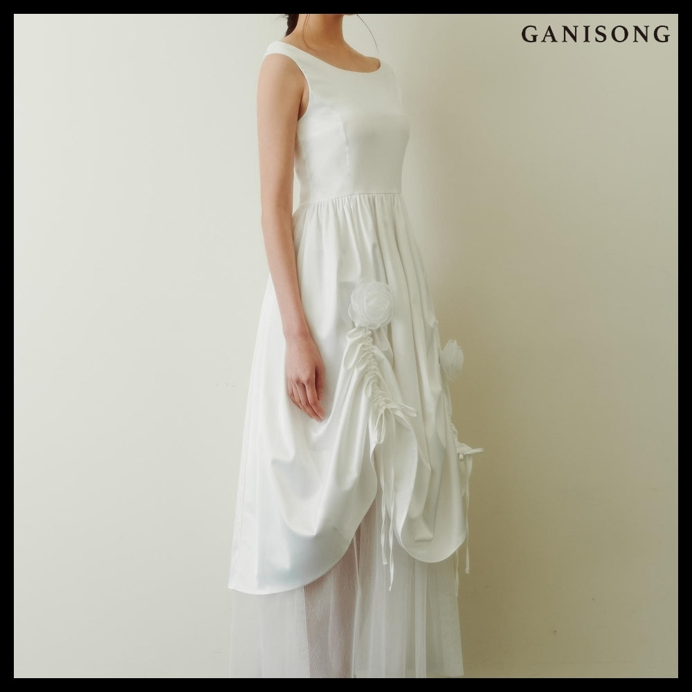 【GANISONG】Bridal Rosy Bow Dress White