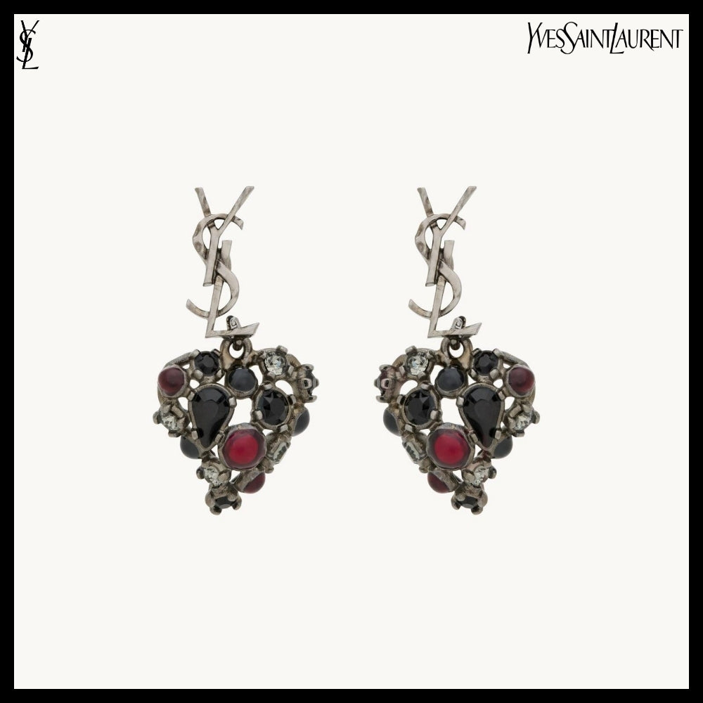 【Saint Laurent】Crystal Heart Earrings 2 Colors