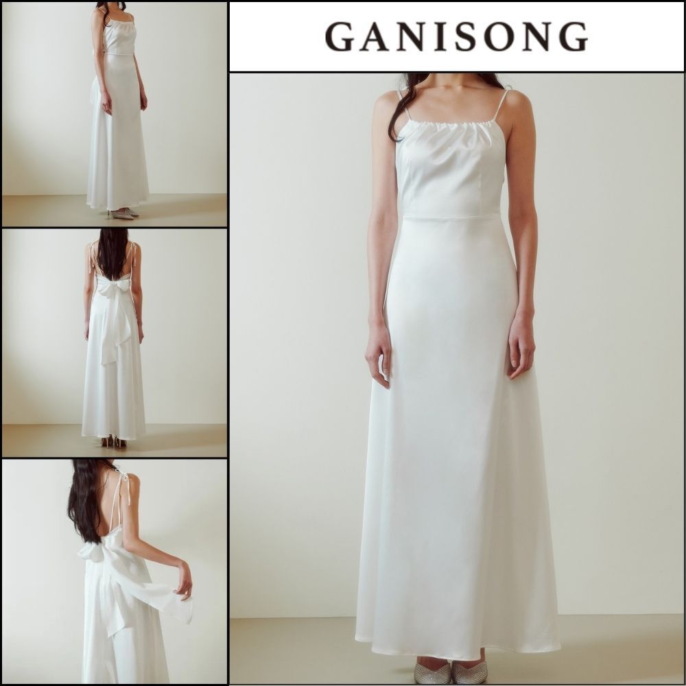 【GANISONG】Bridal Back Ribbon Dress White