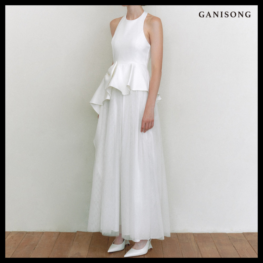 【GANISONG】Bridal Ribbon Swan Dress White