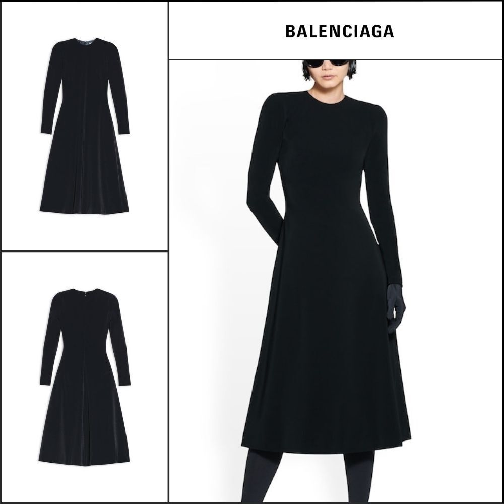 【BALENCIAGA】A-line Crewneck Dress Black