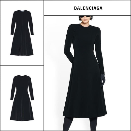 【BALENCIAGA】A-line Crewneck Dress Black