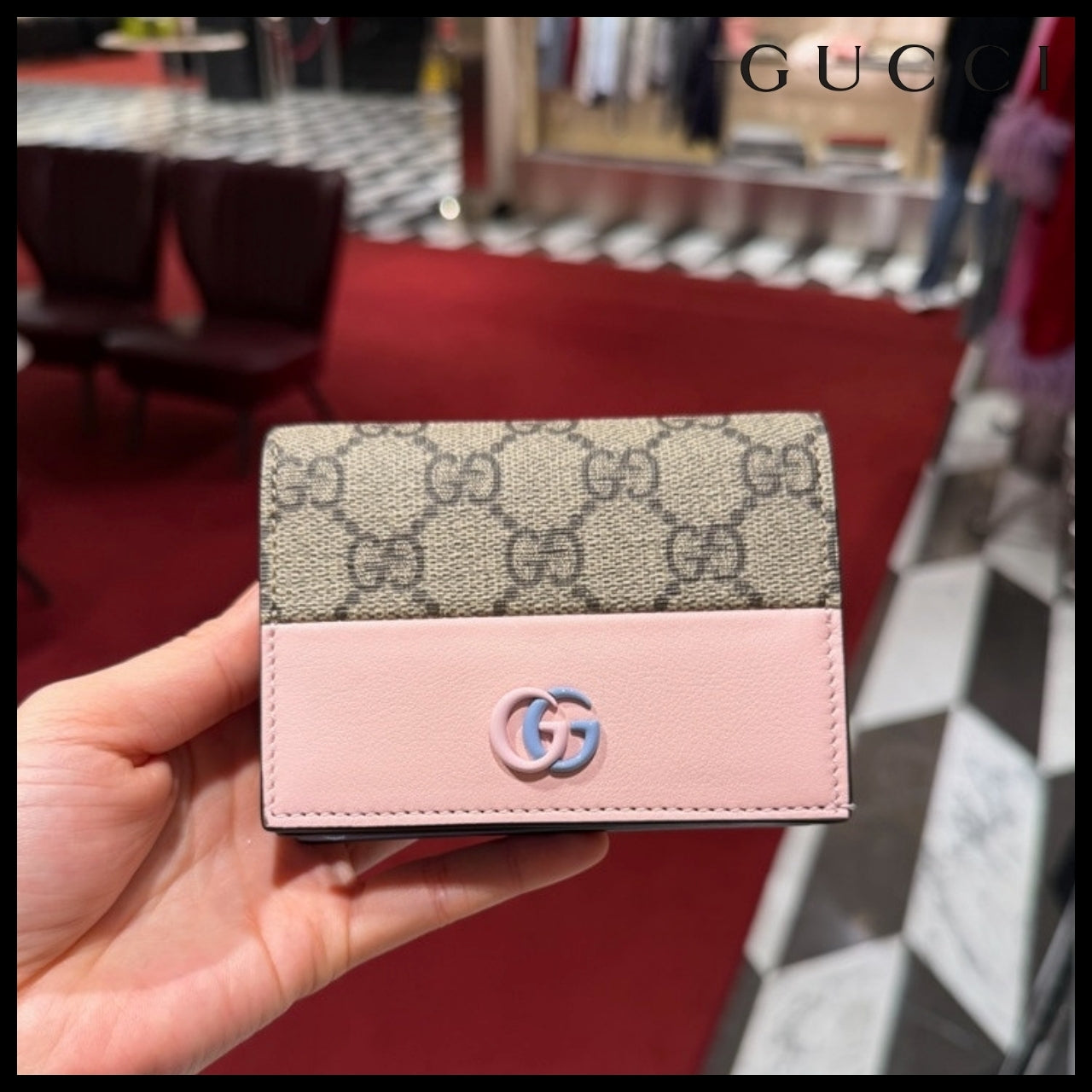 【GUCCI】GG Marmont Supreme Bi-Fold Wallet BEIGE PINK
