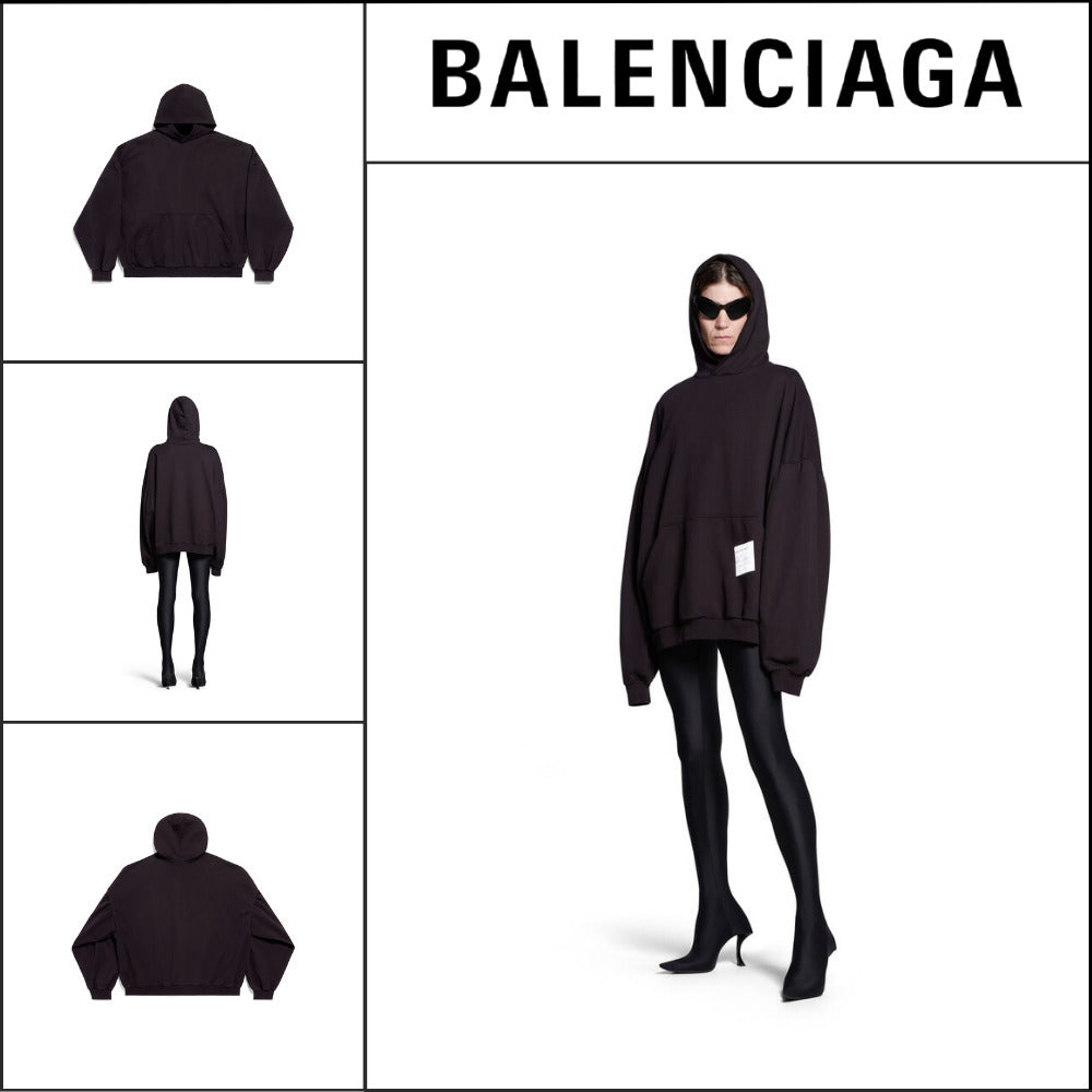 【BALENCIAGA】Sample Sticker Round Hoodie Oversized Black