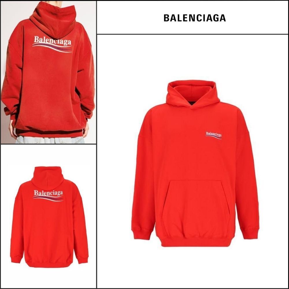 【BALENCIAGA】Unisex Political Campaign Large Fit Hoodie Red