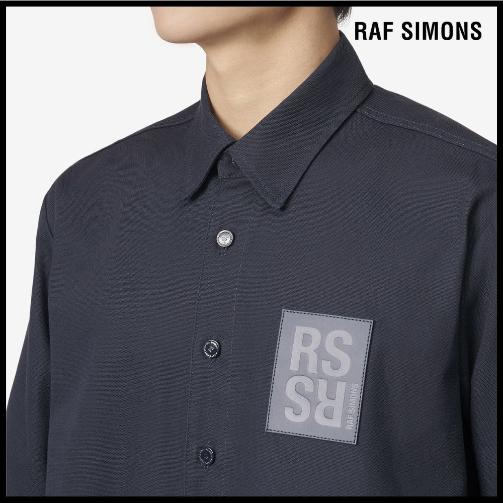 【RAF SIMONS】Straight Fit Leather Patch Denim Shirt Dark