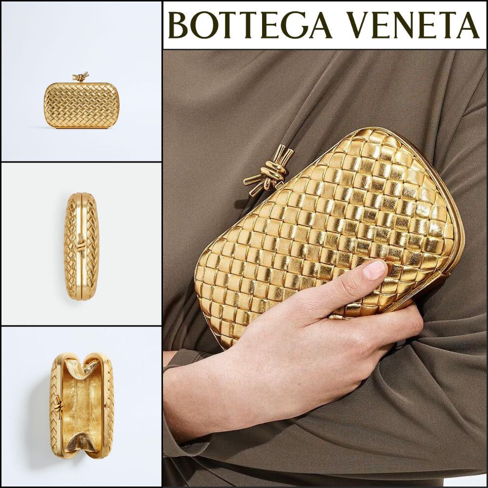 【韓国百貨店 BOTTEGA VENETA】Knot Clutch Bag Gold