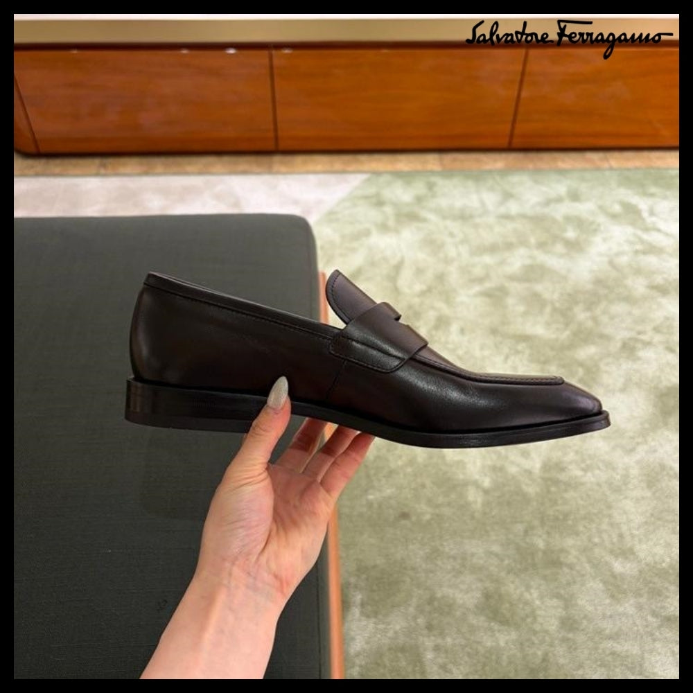 【FERRAGAMO】GUSTAV LEATHER PENNY LOAFERS DARK BROWN