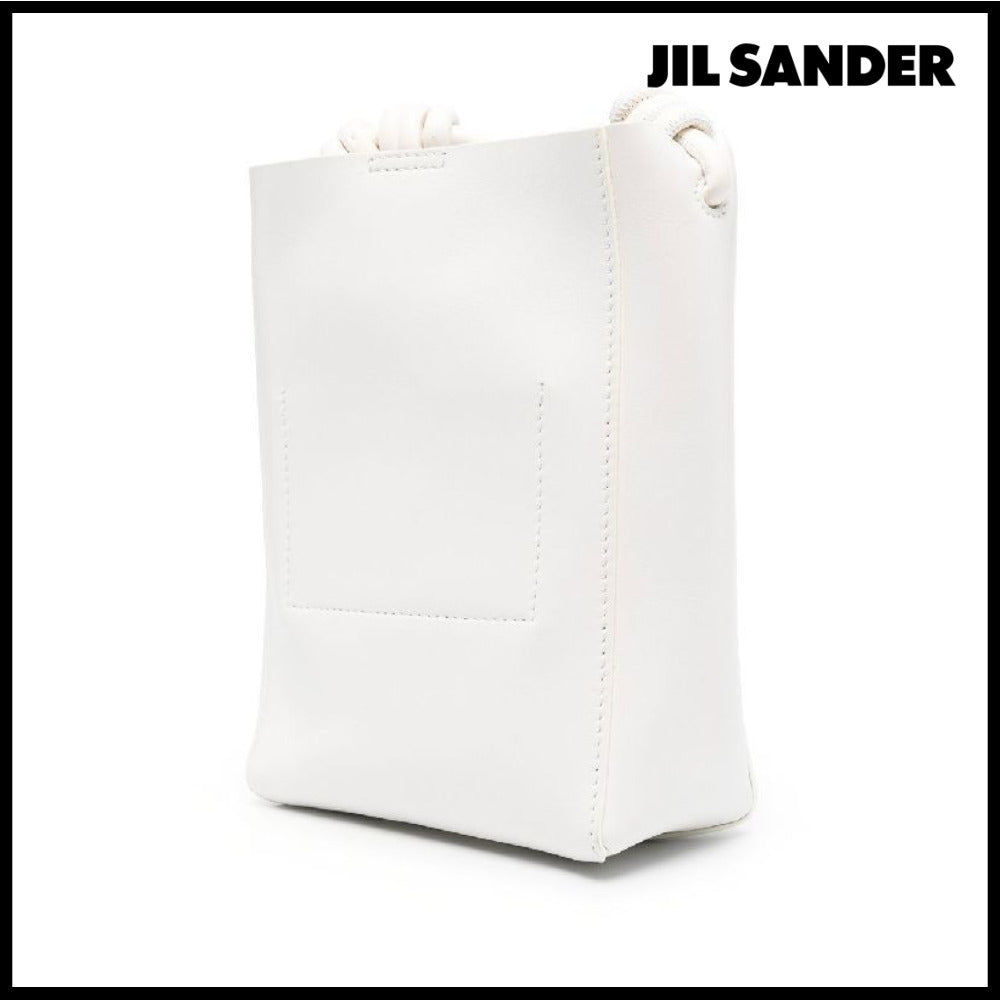 【Jil Sander】Logo Detail Calfskin Crossbody Bag White