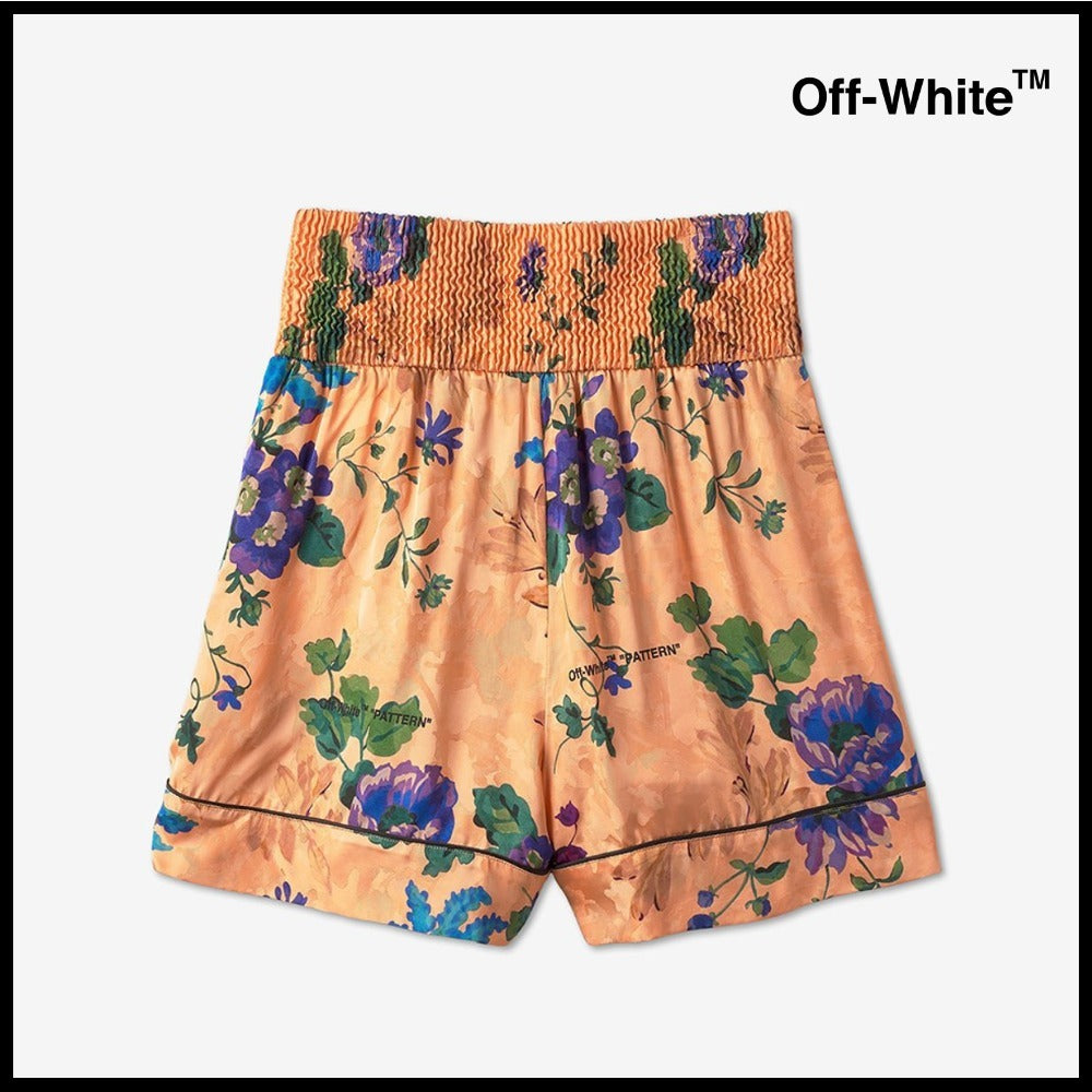 【Off-White】Logo Patch Floral Print Shorts Peach Orange