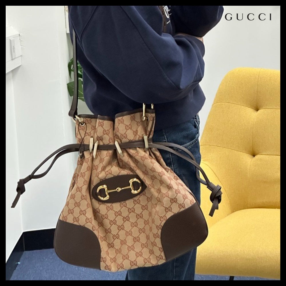 【Gucci】Horsebit 1955 Canvas Messenger Bag Beige Ruggine