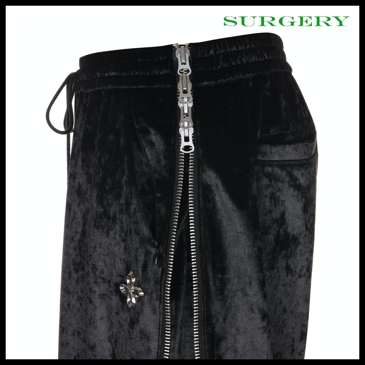 【SURGERY】Side Zip Velvet Wide Track Pants Black