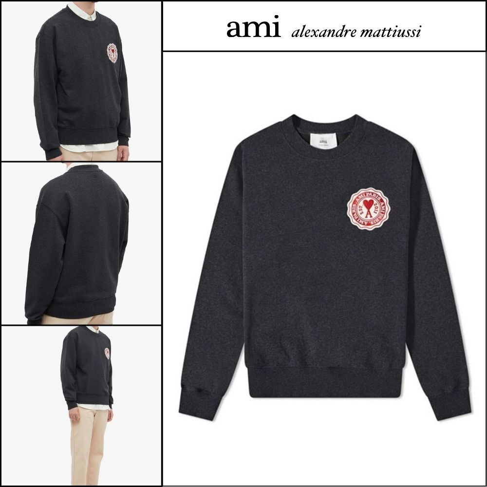 【AMI】Heart Badge Logo Oversized Sweatshirt Anthracite