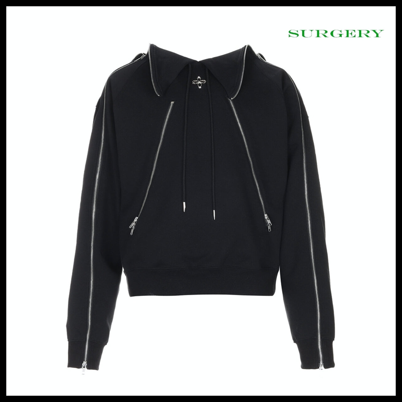 【Surgery】Four Directions Zipper Hoodie Black