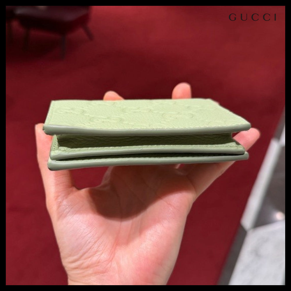 【Gucci】GG Emblem Leather Mini Bifold Wallet Pale Green