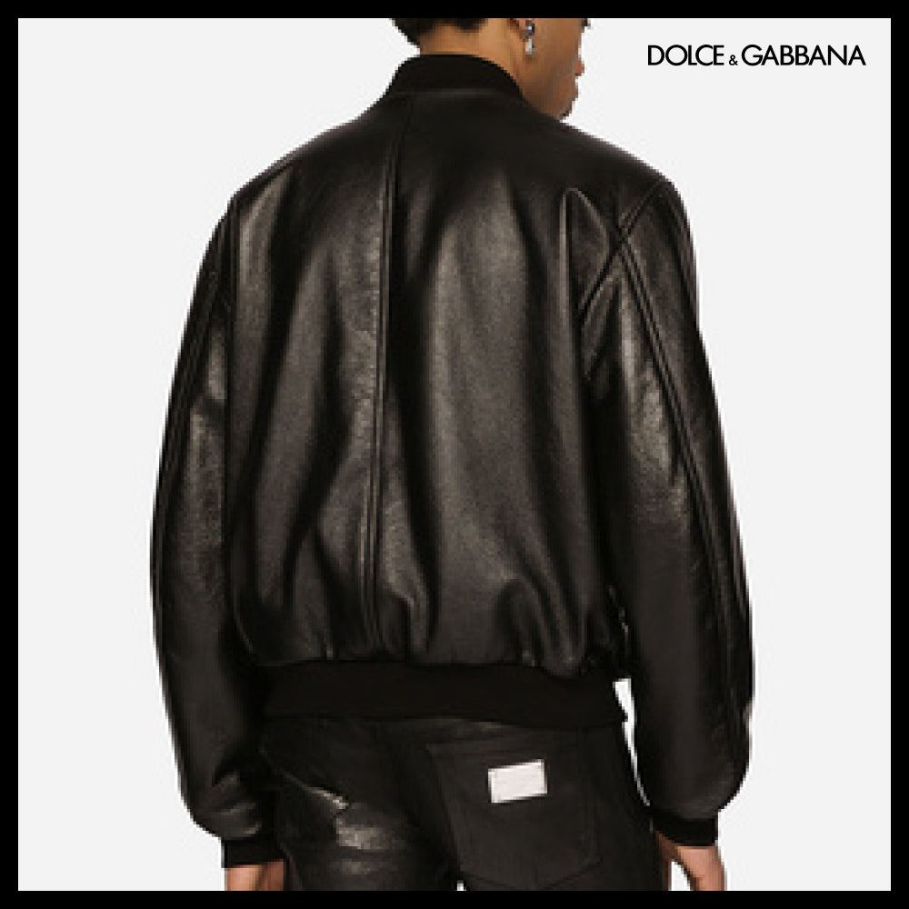 【Dolce & Gabbana】Leather Jacket with Branded Tag