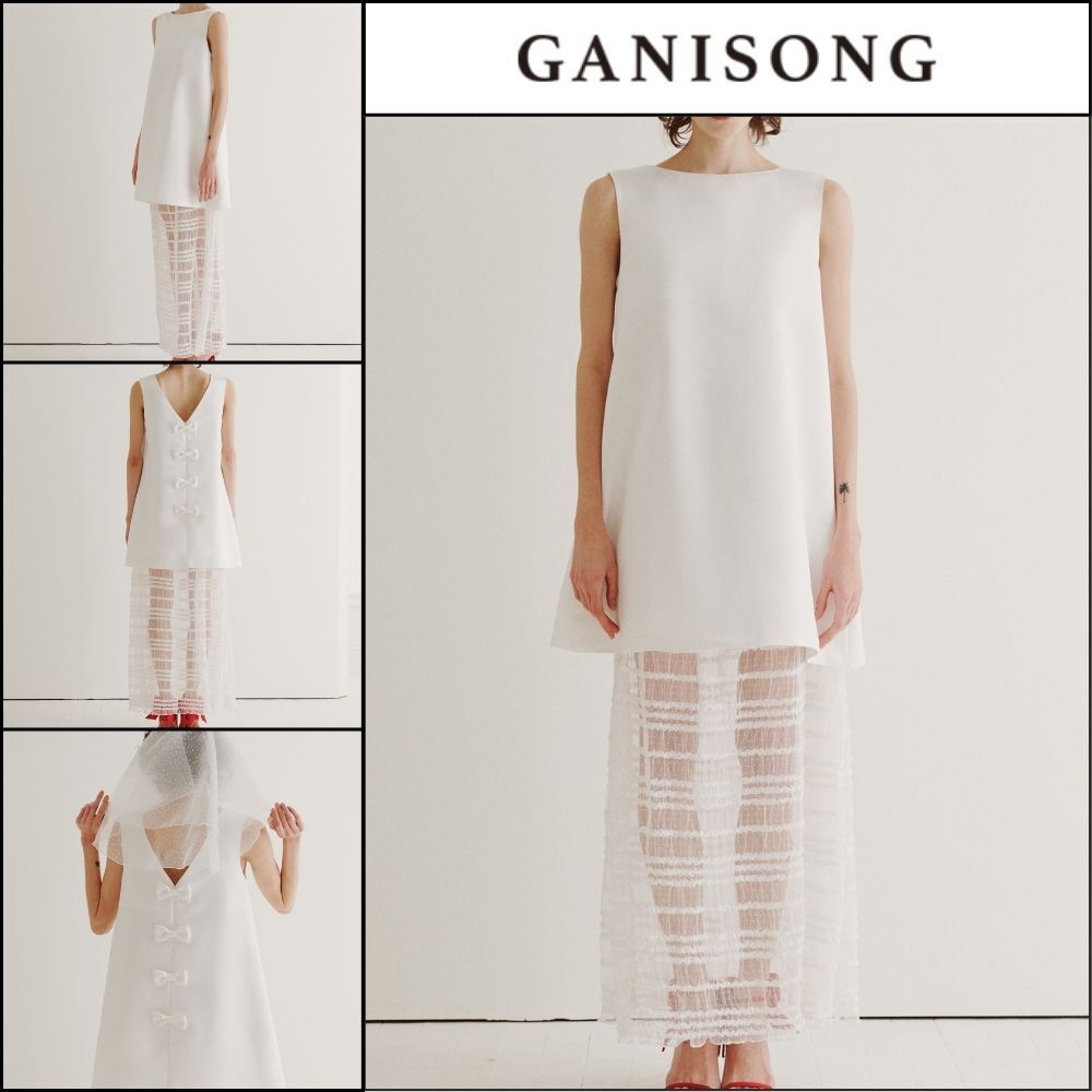 【GANISONG】Bridal Bow Shower Dress White