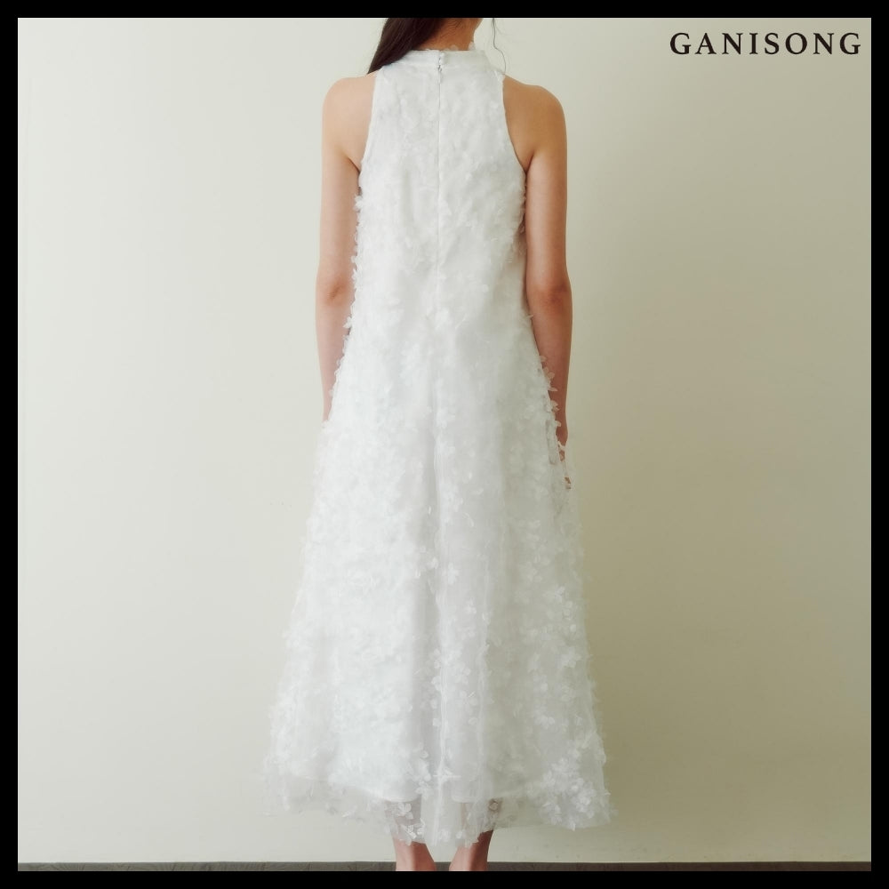 【GANISONG】Bridal Angel Pollen Halterneck Dress White