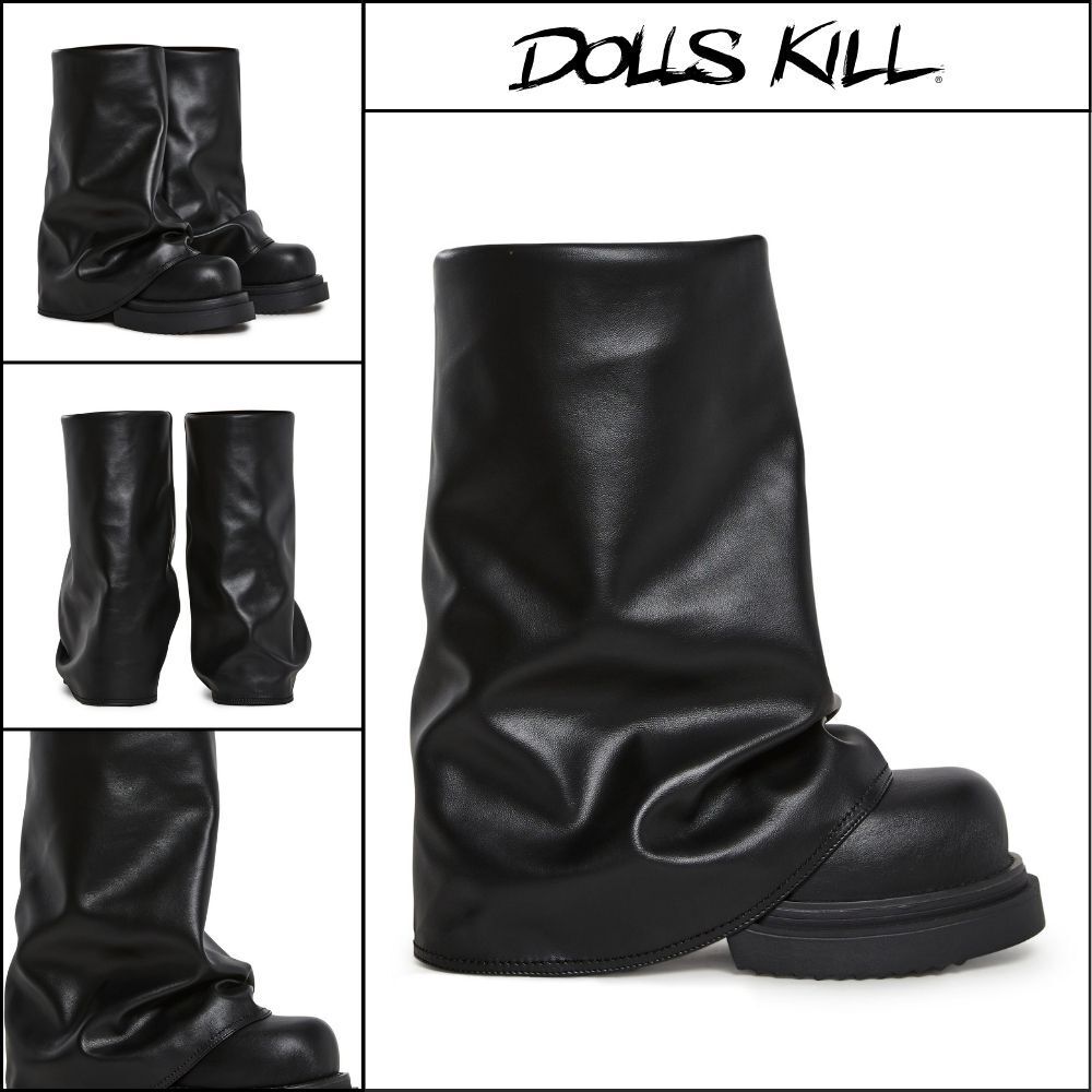◆DOLLS KILL◆DARKER WAVS Ego Foldover Boots Black