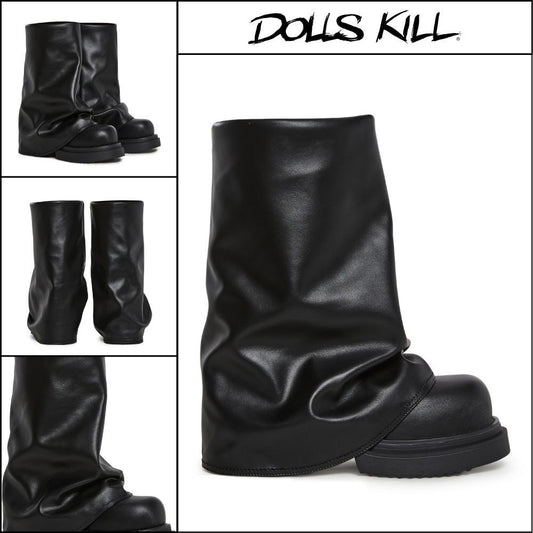 ◆DOLLS KILL◆DARKER WAVS Ego Foldover Boots Black