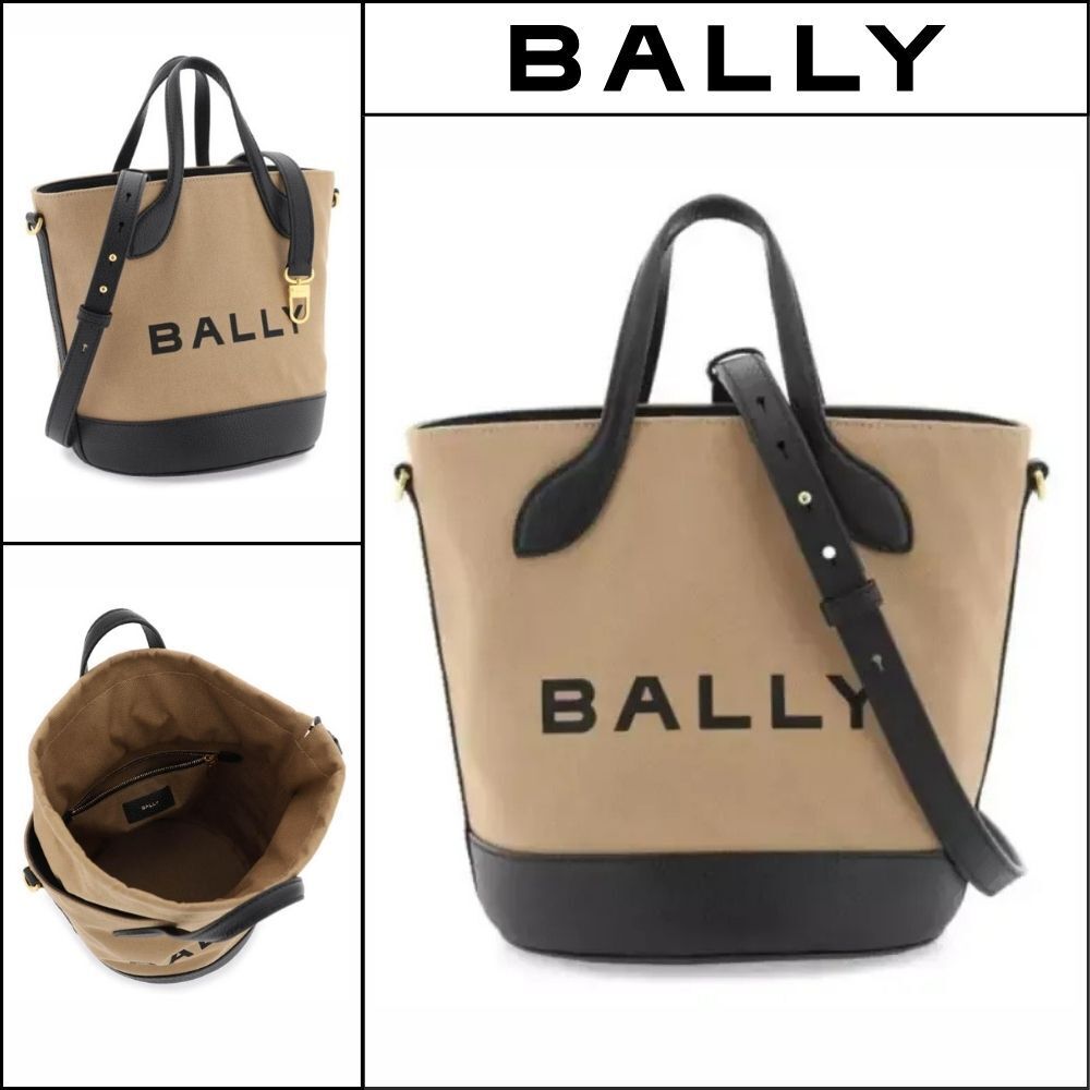 【Bally】Bucket Canvas Tote Sand Minimal