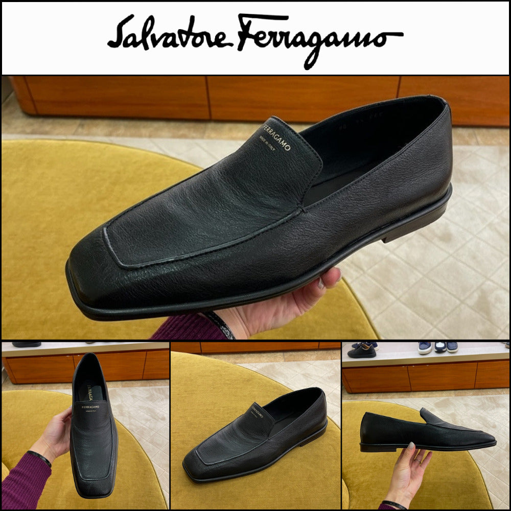 【FERRAGAMO】BRIAN LOGO MOCCASIN LOAFERS BLACK