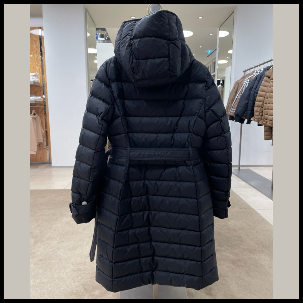【BURBERRY】WITLEY Belted Long Down Coat Black