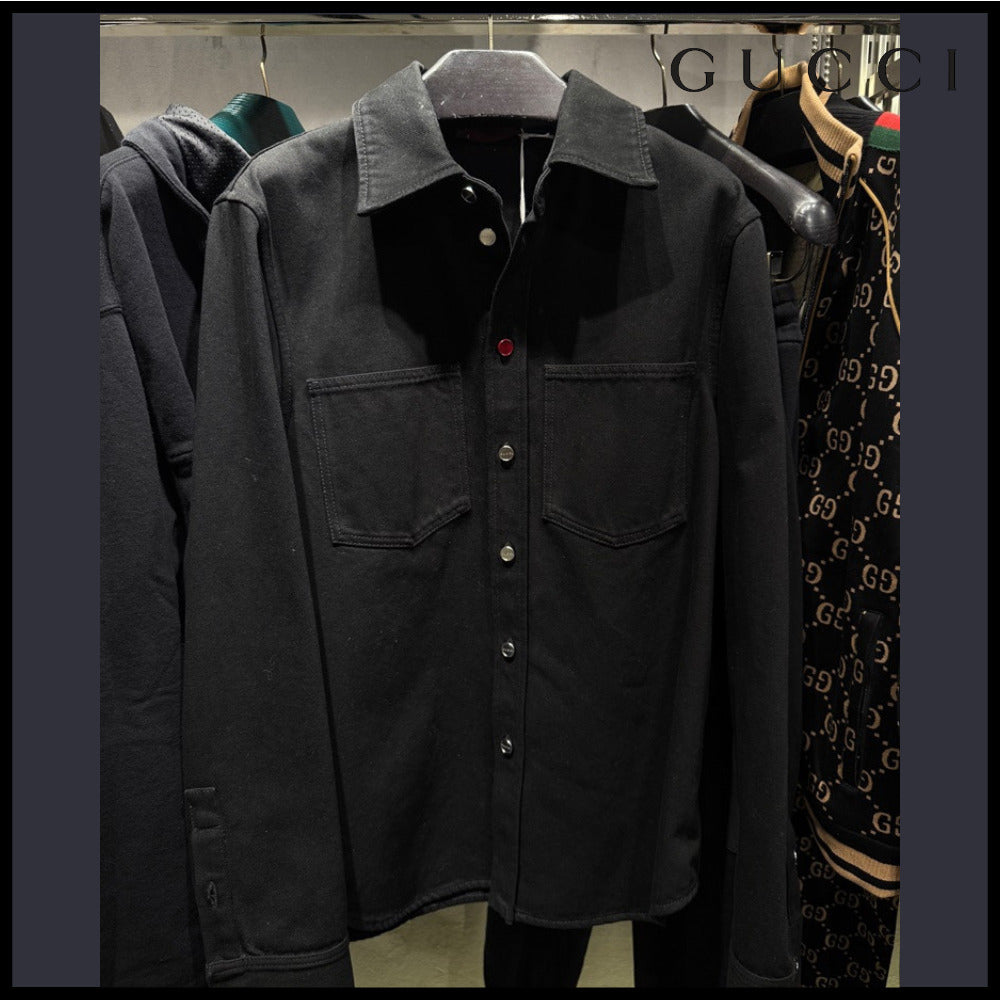 【GUCCI】Back Cubic Logo Cotton Collar Denim Jacket Black