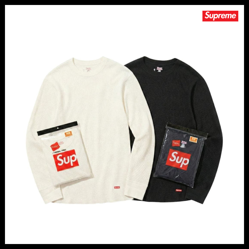 【Supreme】Hanes Thermal Crew Natural Black 1 Pack