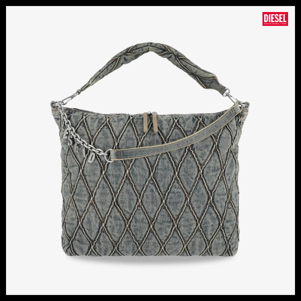 【DIESEL】Charm D Large Hobo Shoulder Bag - Blue Dirty Wash